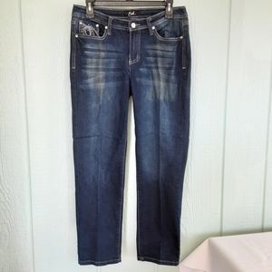 EarlJean#118 Women Blue Denim Jeans Stretch Sz 10 Preowned 5 Embellished Pocket